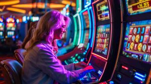 Woman playing slot tournament inside a casino